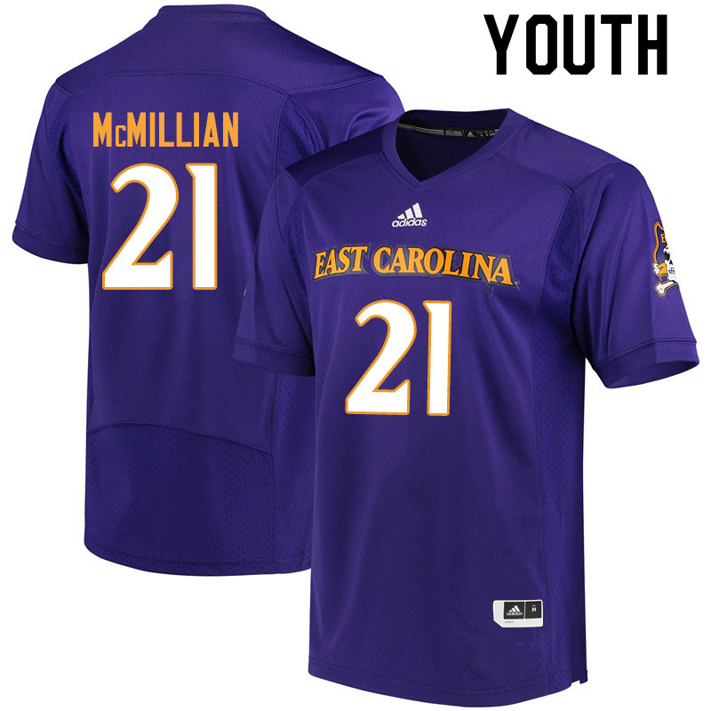 Youth #21 Ja'Quan McMillian ECU Pirates College Football Jerseys Sale-Purple